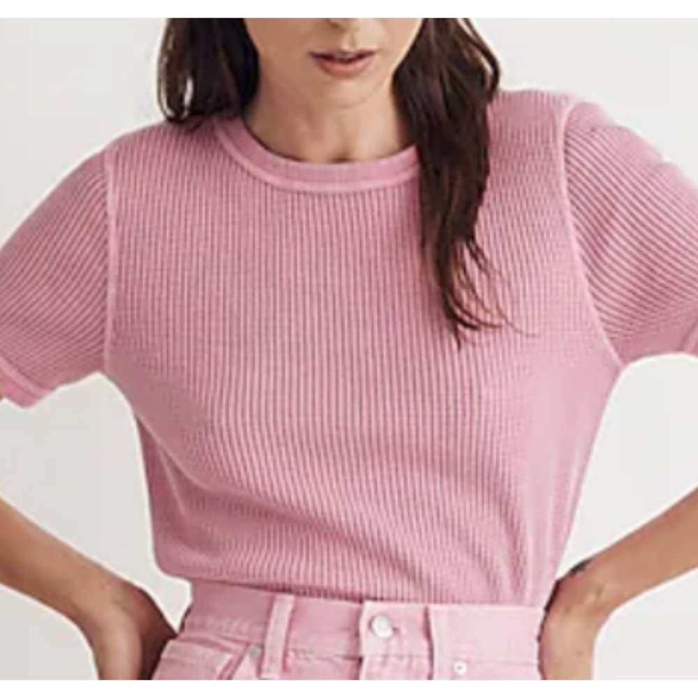 Madewell rivet and thread pink waffle tee new xxs